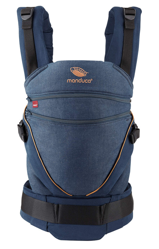 Manduca XT, portabebés con asiento ajustable, 3 posiciones de transporte (delantero, cadera y espalda), sin necesidad de inserciones para bebés, algodón orgánico, crece con tu bebé (3,5-20 kg), DenimBlue, XT Cotton