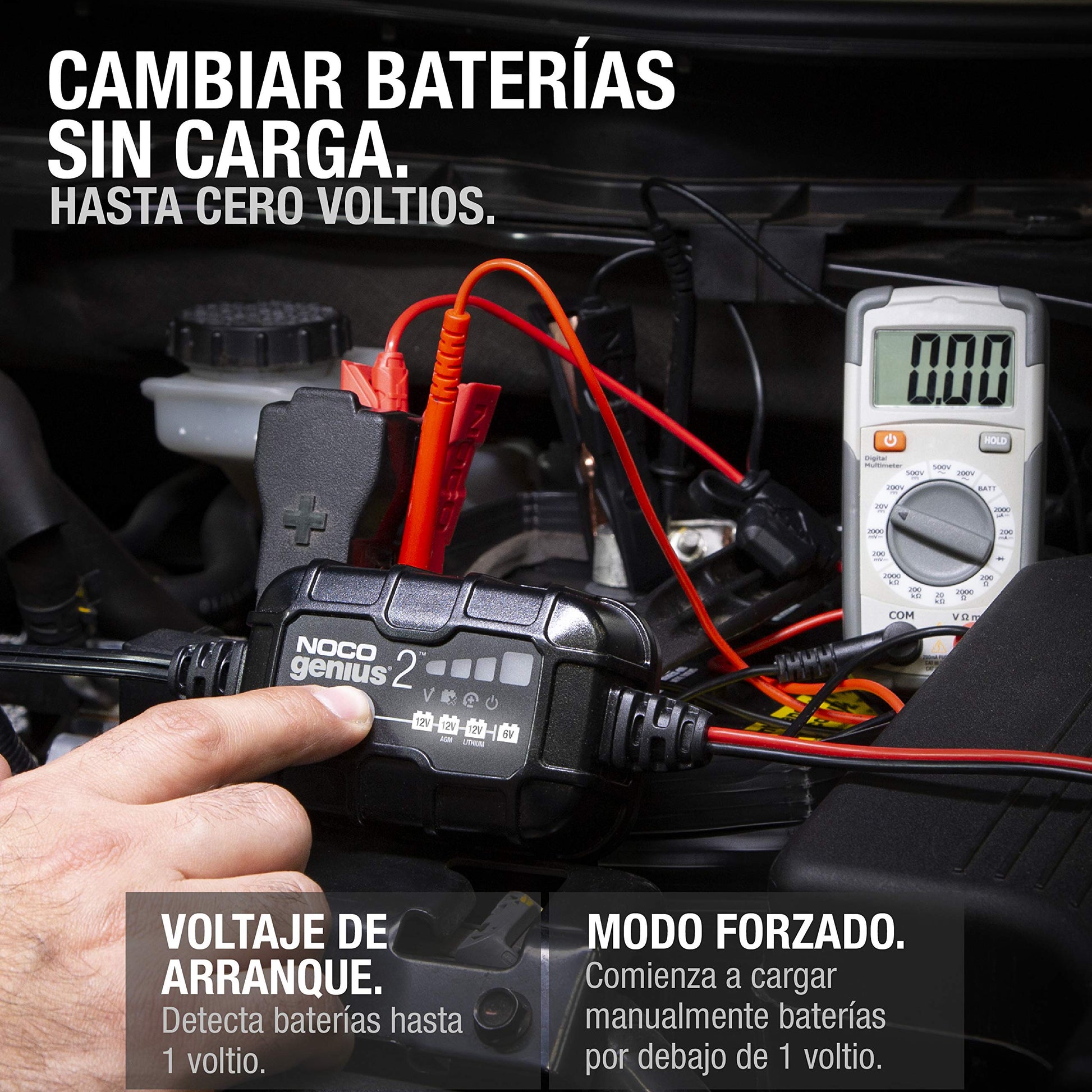 NOCO GENIUS2: Cargador de batería Inteligente 6V/12V 2A – Mantenedor automático, Cargador Lento y desulfatador con protección contra sobrecarga y compensación térmica – para baterías Plomo y Litio