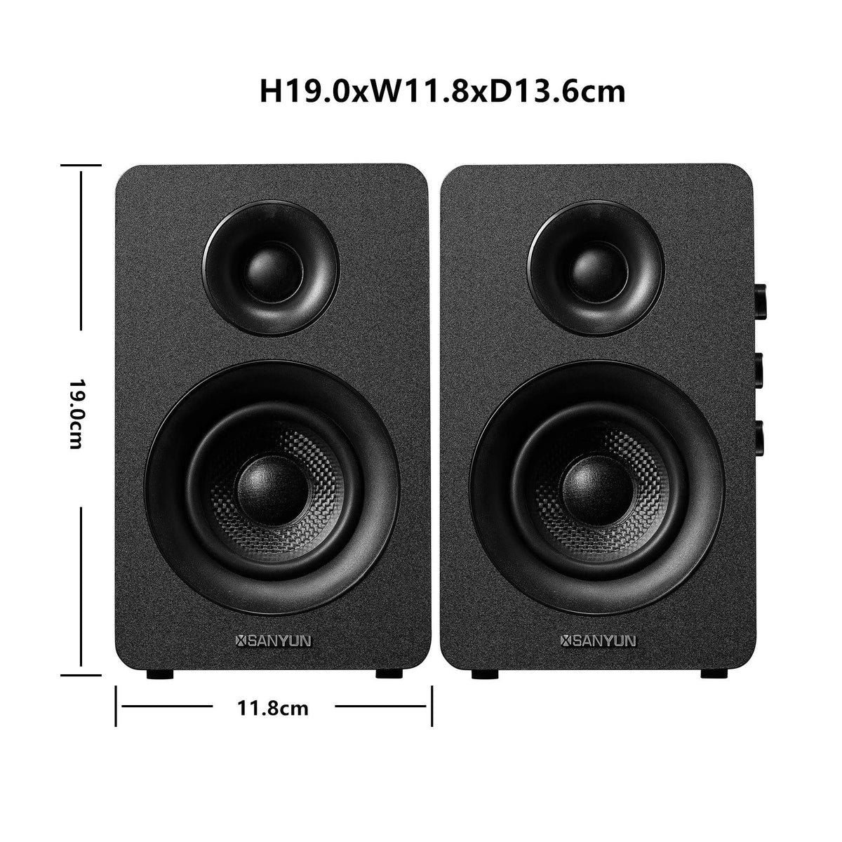 Altavoces de Estantería Sanyun Negro Bluetooth 5.0 con Unidad de Fibra de Carbono para Juegos de Monitor de Computadora
