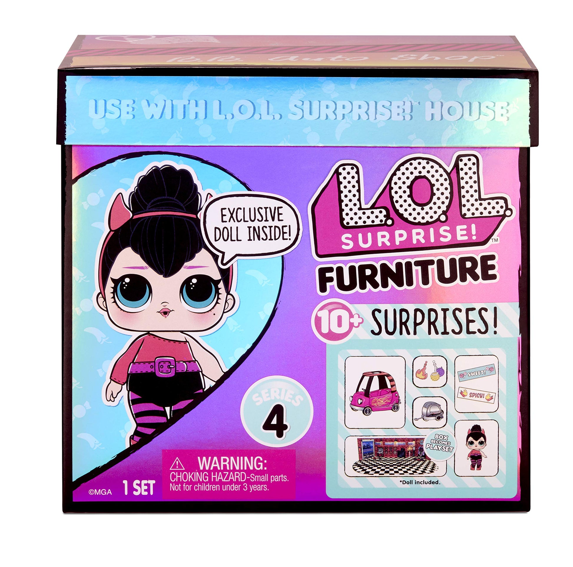 LOL Surprise Furniture con la Muñeca Spice de la Serie 2 - 10+ Sorpresas, Set de Auto, Accesorios y Más - Compatible con LOL Surprise House - Juego Plegable - Coleccionable - A partir de 3 años