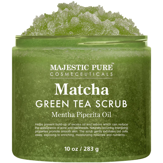 MAJESTIC PURE Matcha Green Tea Body Scrub for All Natural Skin Care - Exfoliating Multi Purpose Body and Facial Scrub Moisturizes and Nourishes Face and Skin - 10 oz - Great Gift for Her