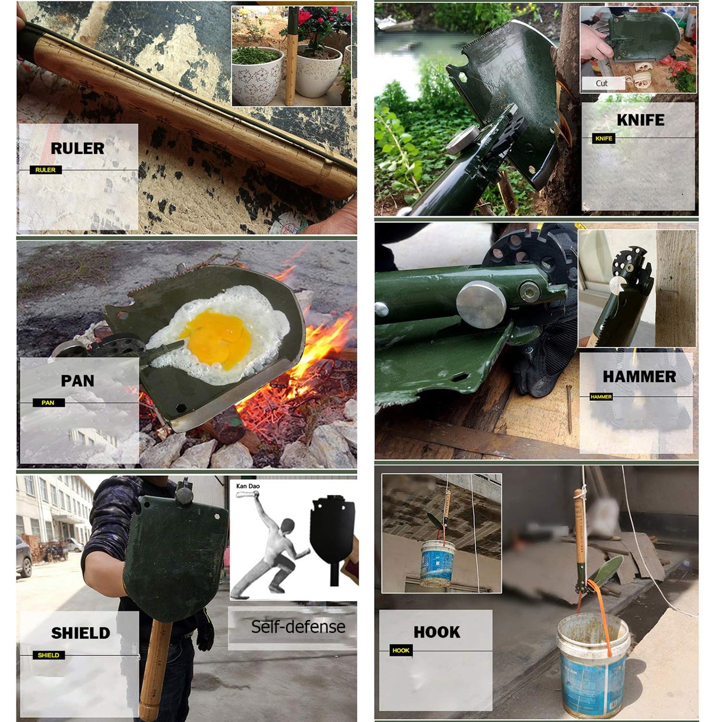 WJQ-308 Pala Militar China Plegable portátil Pala de Camping 18 en 1 con Estuche Impermeable Original Kit de Bolsa
