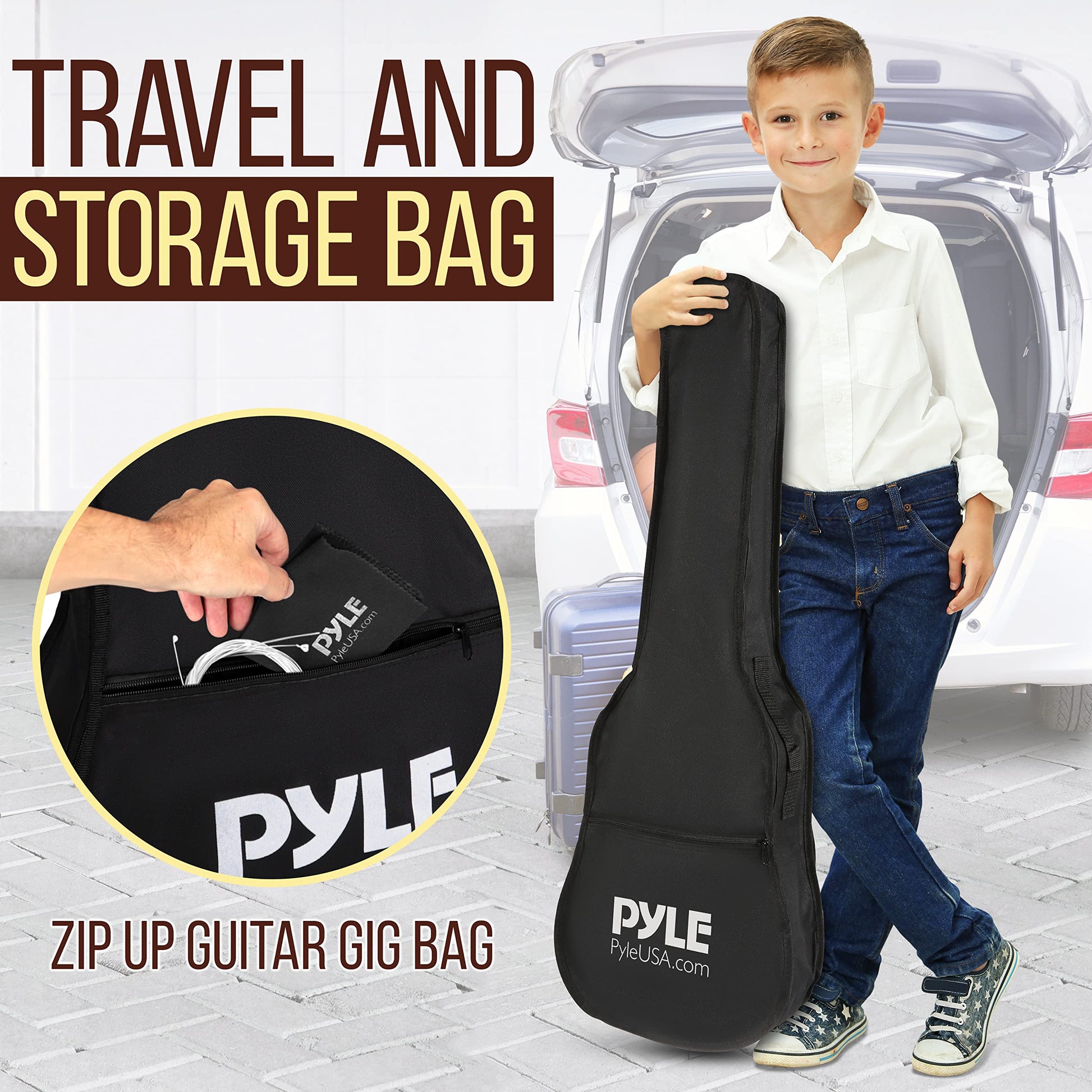 Pyle - Kit de guitarra acústica, 1/2 tamaño junior, instrumento de cuerda de acero de madera para niños principiantes, adultos, 34 pulgadas, color carmesí Burst mate