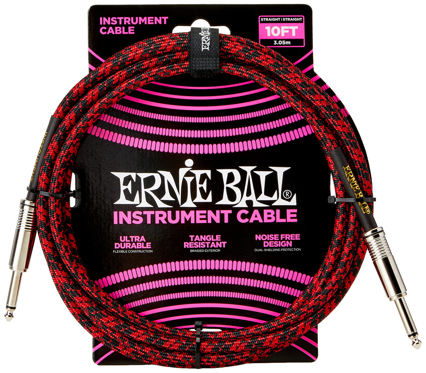 Cable de Inserción Ernie Ball Rojo Negro Trenzado de 10 Pulgadas