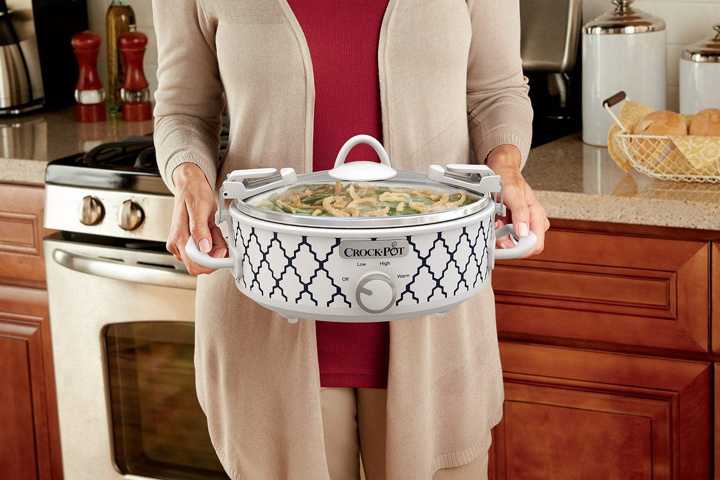 Crockpot 2.5-Quart Mini Casserole Crock Slow Cooker, White/Blue