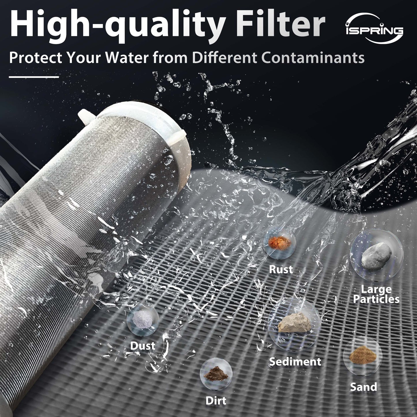 iSpring WSP-50SL Filtro de Agua Reutilizable para Sedimentos de Toda la Casa, Incluye Silifos para Ayudar a Prevenir la Escala y la Corrosión, 1" MNPT + 3/4" FNPT, 50 Micrones