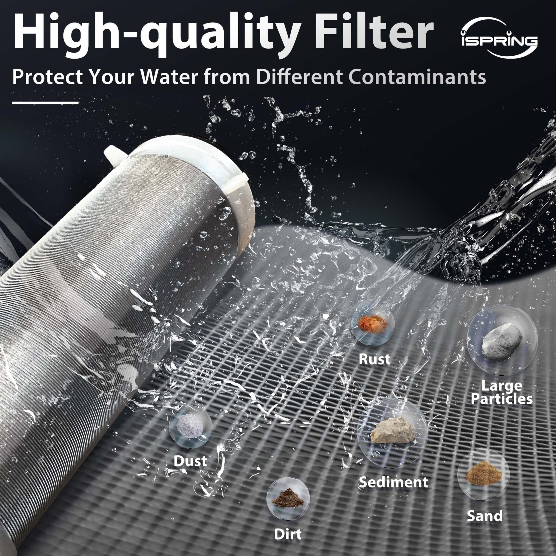 iSpring WSP-50SL Filtro de Agua Reutilizable para Sedimentos de Toda la Casa, Incluye Silifos para Ayudar a Prevenir la Escala y la Corrosión, 1" MNPT + 3/4" FNPT, 50 Micrones