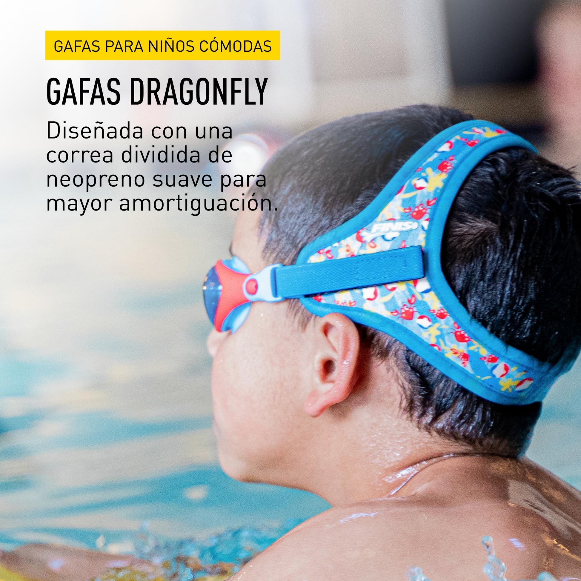 FINIS DragonFly - anteojos de natación para niños, de 3 a 8 años, protección UV, correa de neopreno flotante, ajuste de silicona suave, cangrejo