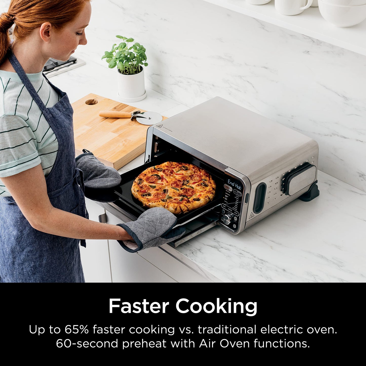 Horno Tostador Ninja Acero Inoxidable con Freidora de Aire y Termómetro para Cocinar Comidas Rápidas y Deshidratar