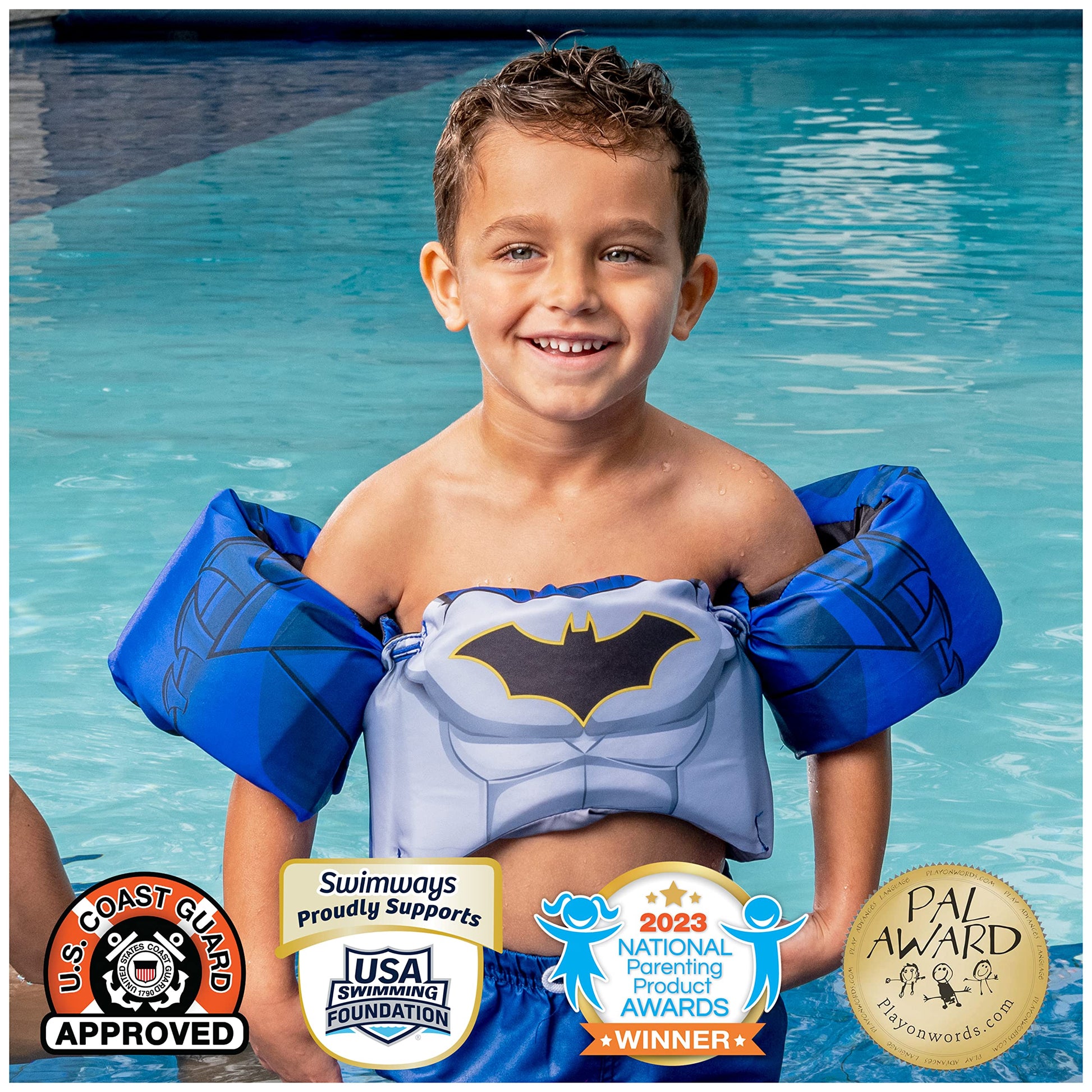 Chaleco Salvavidas SwimWays DC Batman Aprobado por la Guardia Costera para Niños