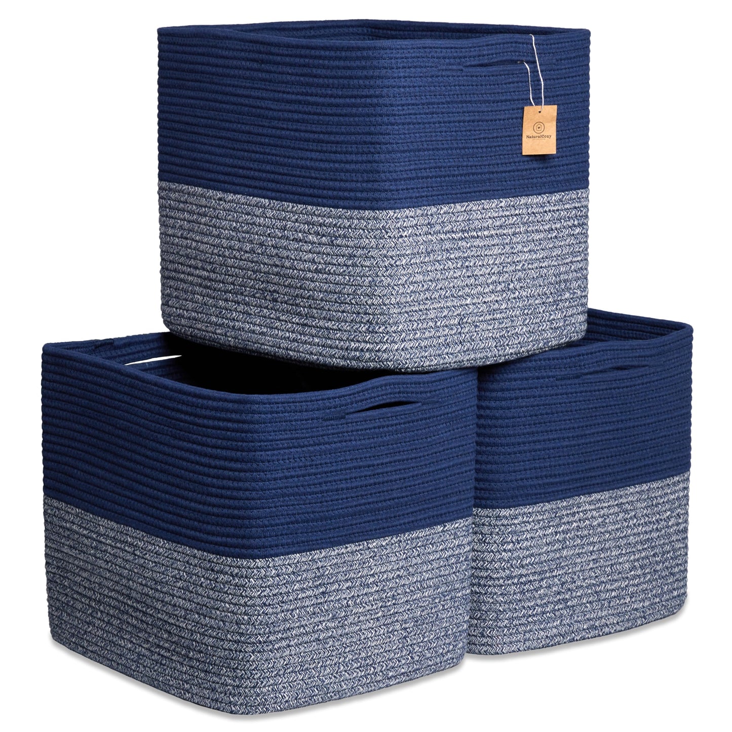 NaturalCozy Kallax - Cubos de almacenamiento de 13 x 15 x 13 pulgadas, paquete de 3 | cubeta de cuerda de algodón para organizar | Canastas de almacenamiento Kallax para organizador de estantes,
