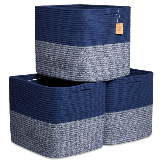 NaturalCozy Kallax - Cubos de almacenamiento de 13 x 15 x 13 pulgadas, paquete de 3 | cubeta de cuerda de algodón para organizar | Canastas de almacenamiento Kallax para organizador de estantes,