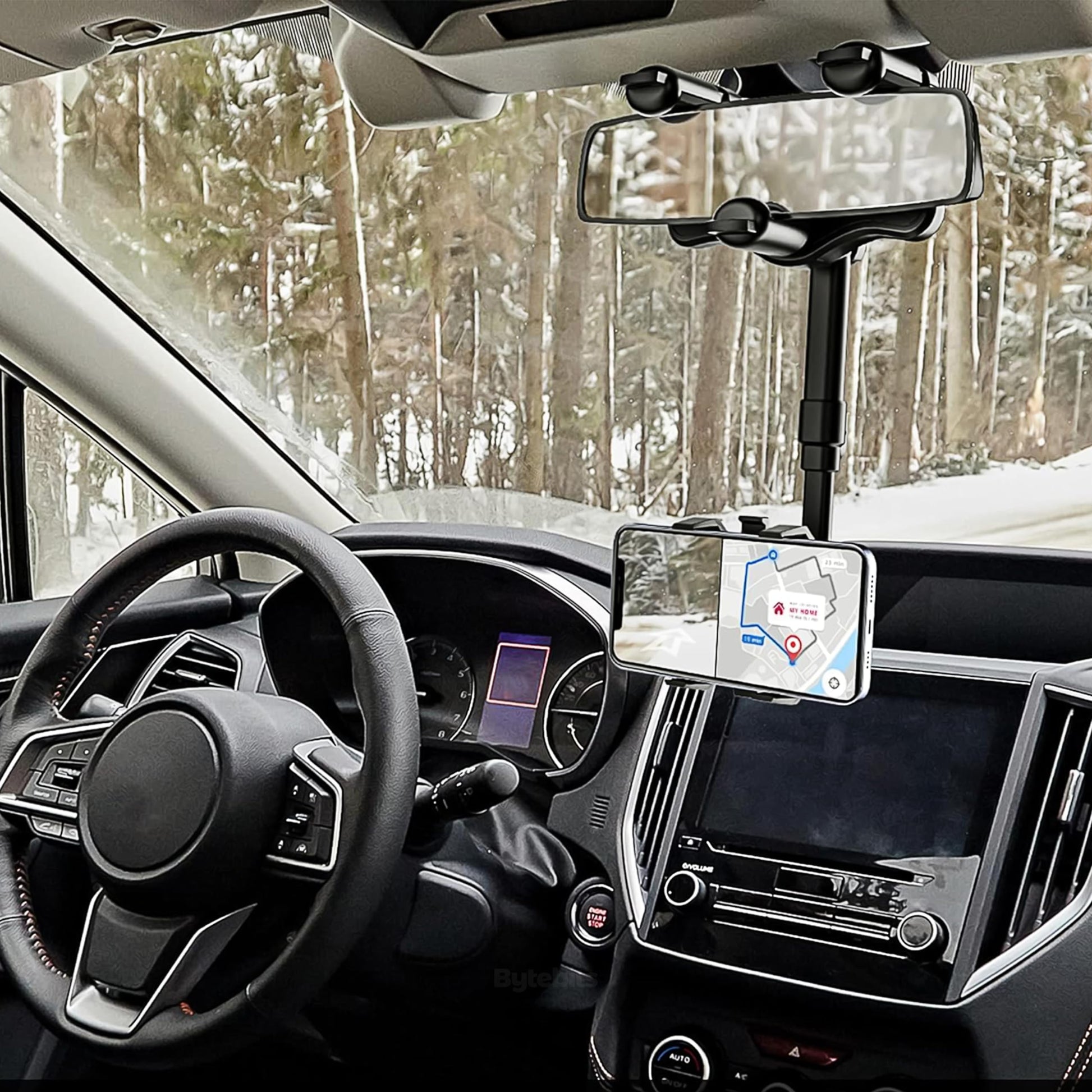 Bytebits Soporte de Retrovisor de Coche Base para Celular Multi ángulo con Rotación de 360 Grados Multi posición Horizontal y Vertical para Espejo de Automóvil Universal