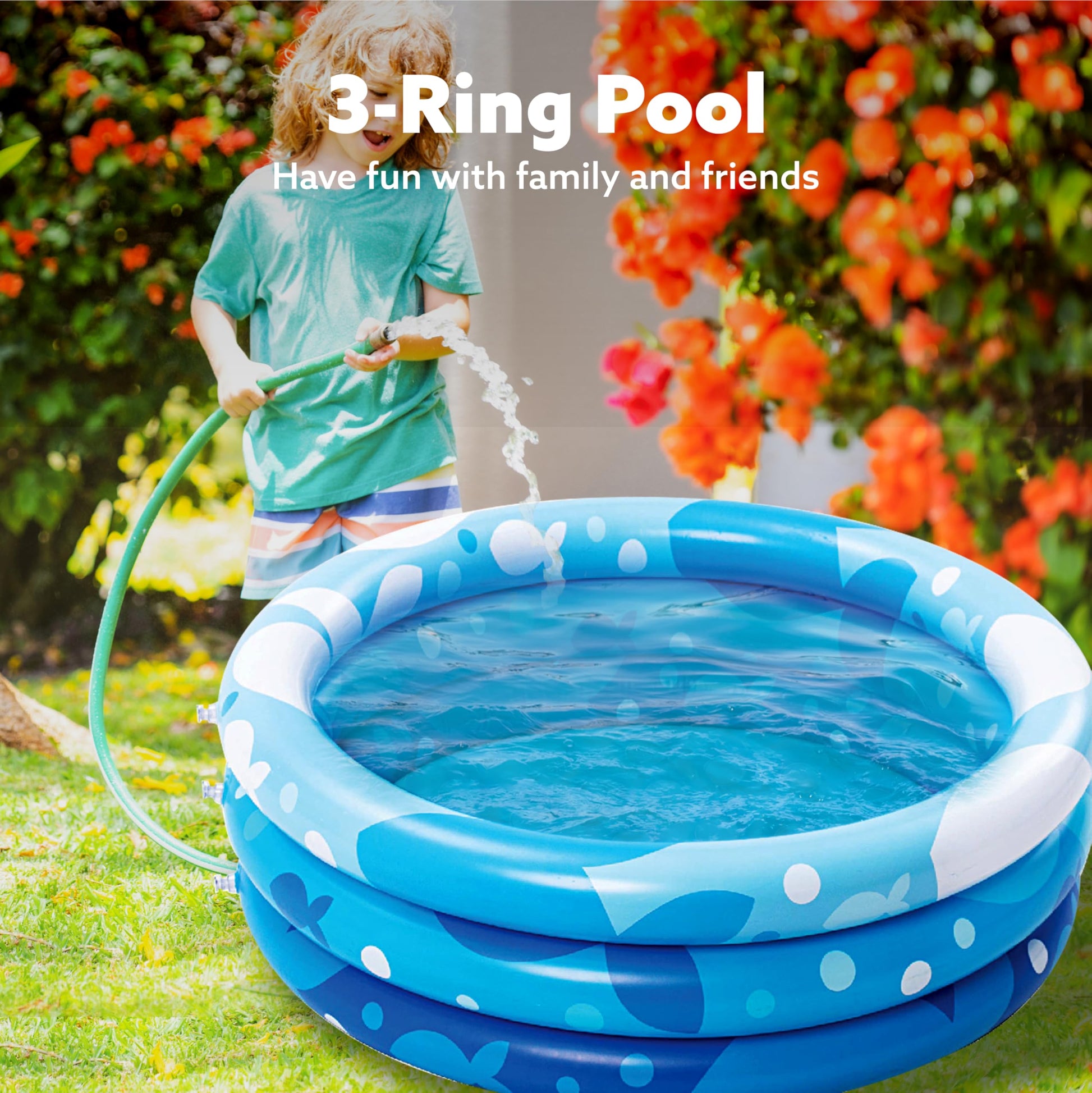 Piscina Infantil Inflable Sloosh Azul patrón Geométrico 3 Anillos para Niños