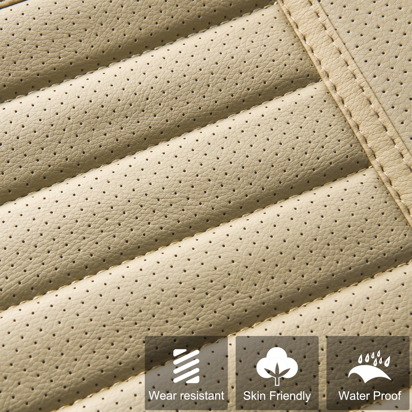 Sunny Color 2 Fundas de Asiento de Coche, Protectores de Lujo Universales Antideslizantes para Asiento del Conductor, Fundas Delanteras de Piel Sintética (Beige)