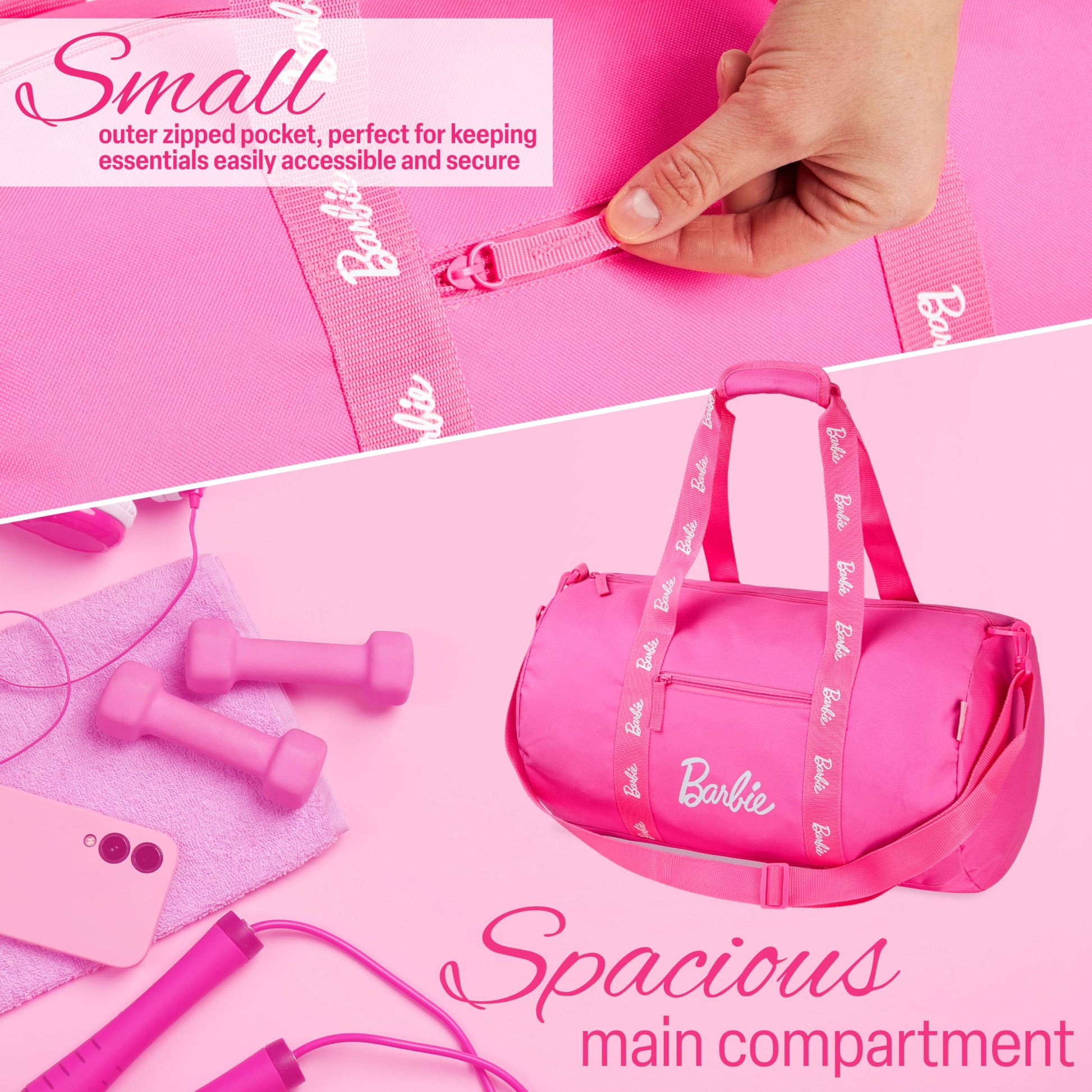 Barbie - Bolsa de fin de semana espaciosa con bolsillos con cremallera, ideal como bolsa de viaje, bolsa de deporte, bolsa de natación, regalos para niñas y mujeres, rosa, Einheitsgröße, moderna,