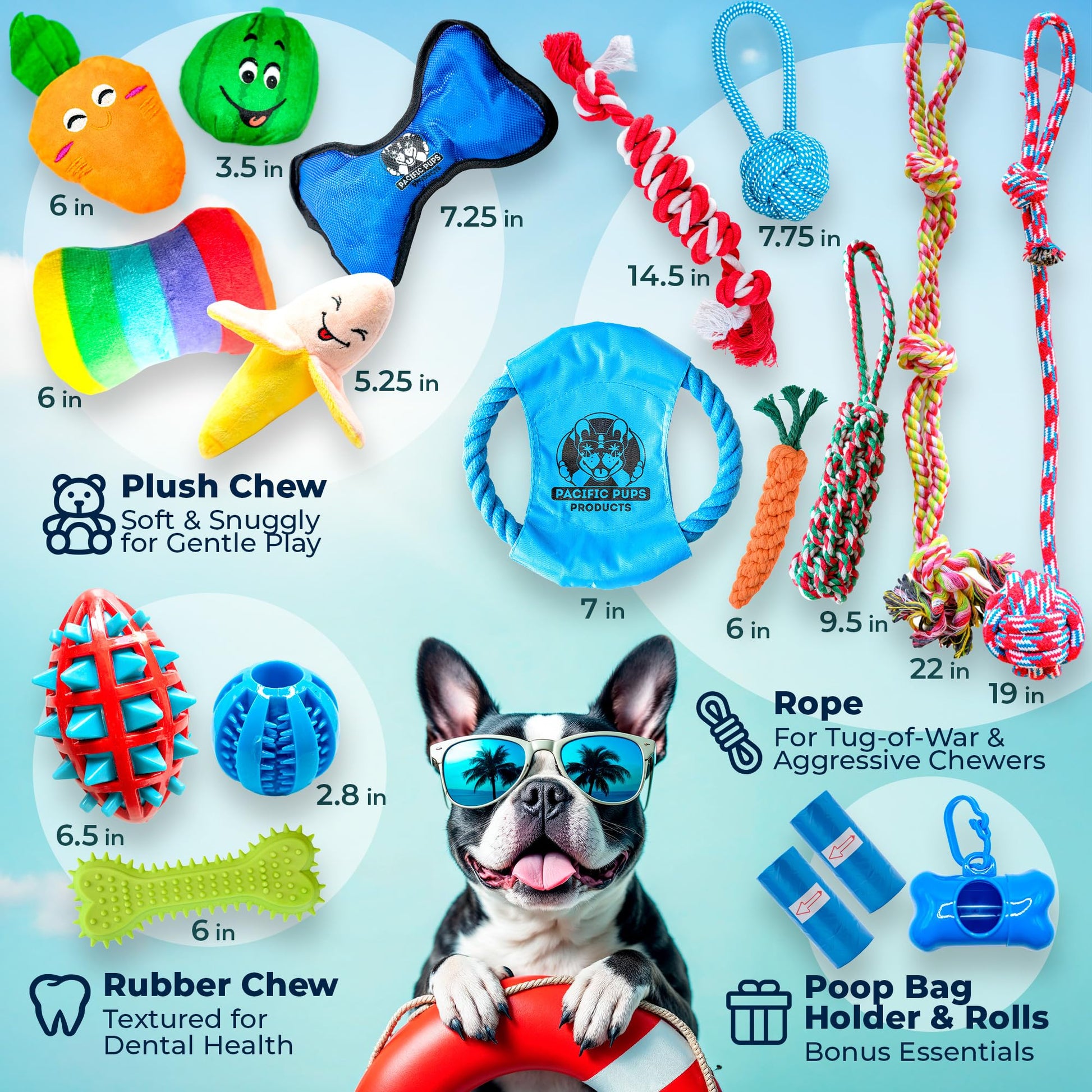 Juego de Juguetes para Perros Pacific Pups Multicolor 18 Piezas