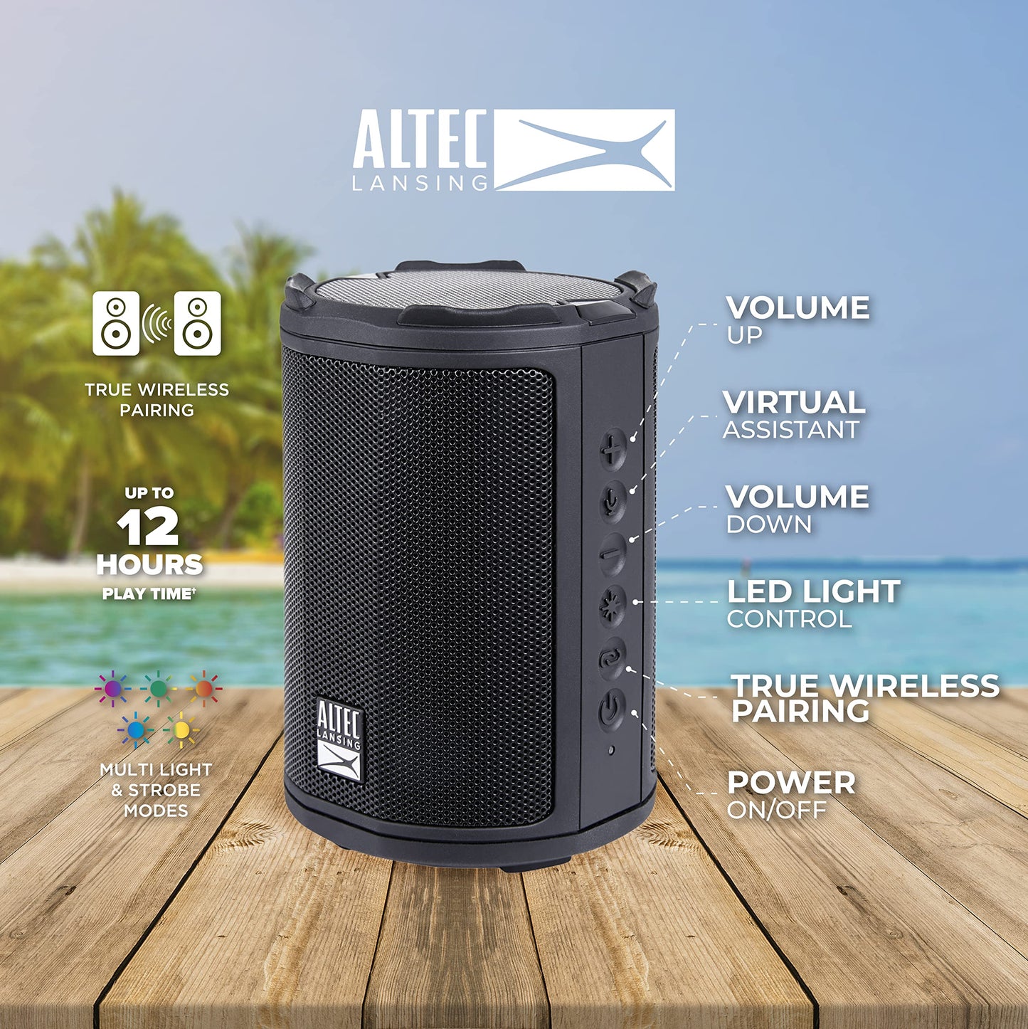 Altec Lansing - Altavoz Bluetooth inalámbrico HydraMotion con Sonido de 360 Grados, portátil IP67 Impermeable para Exteriores, a Prueba de Golpes, a Prueba de Nieve, a Prueba de Todo, 12 Horas de