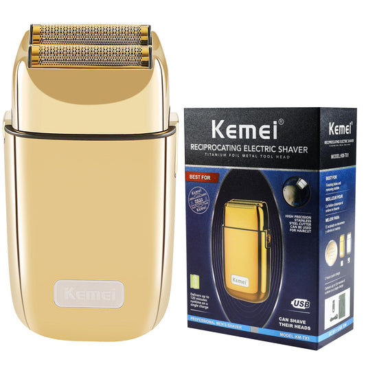 Afeitadora Eléctrica Kemei Dorado Recargable Doble Cabezal para Hombre