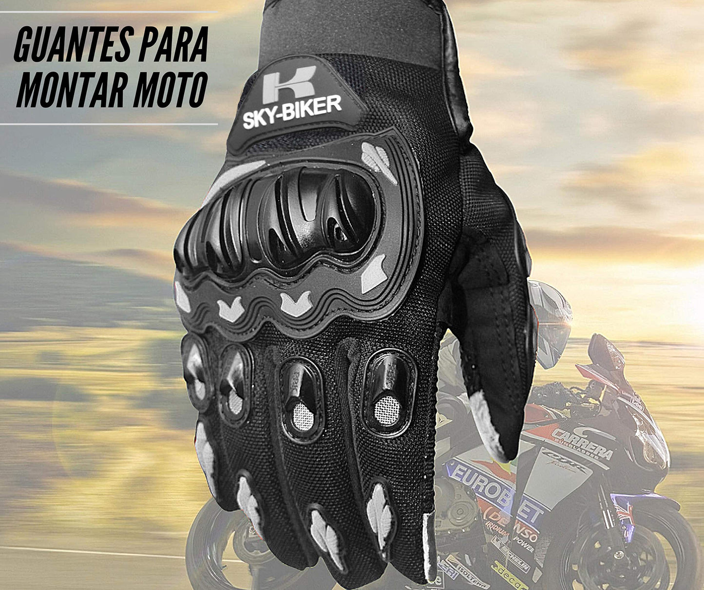 hanylish Guantes para Motociclista, Antideslizante, Cómodos y Ligeros para Hombre y Mujer, Protección Completa con Sensores Táctiles, Accesorios para Moto, Bicicleta y Senderismo (Negro - Gris, XL)