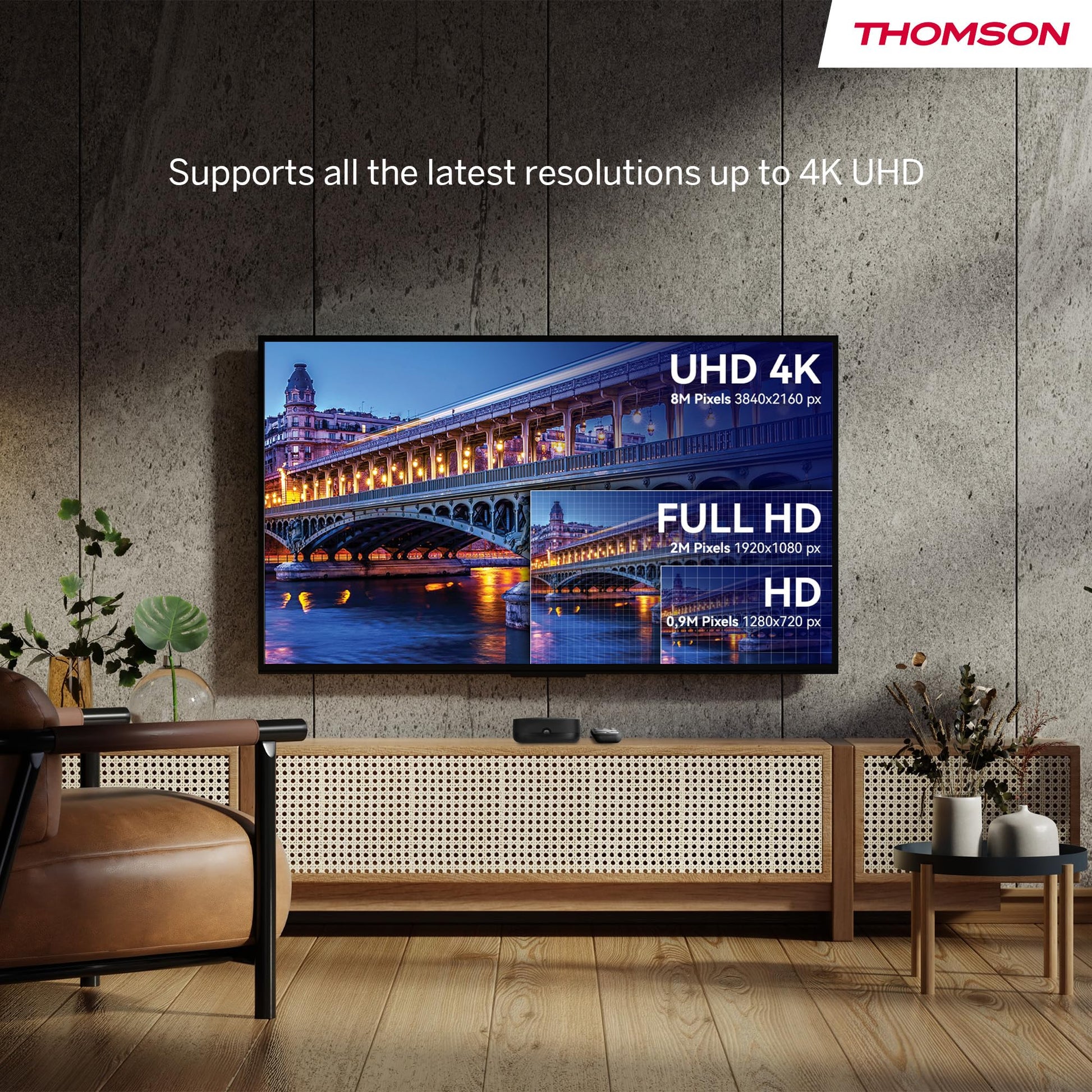 Streaming Box Thomson Plus 270 Negro con Altavoz Integrado y Google TV 4K UHD
