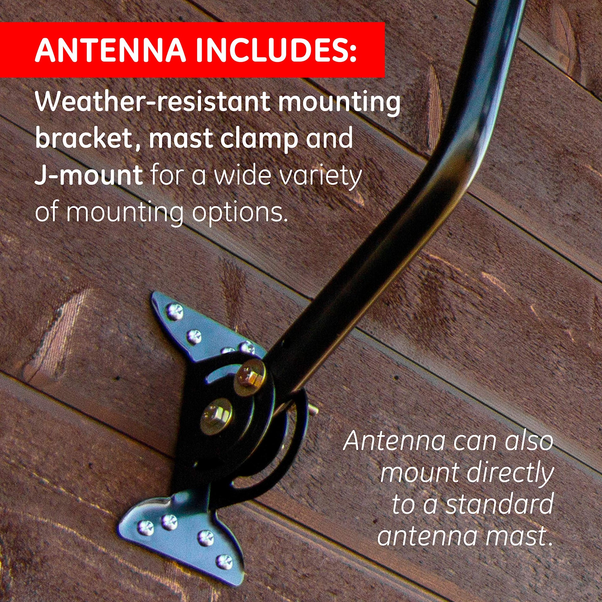 GE Outdoor HD Antena de TV Digital, Antena OTA HDTV de Largo Alcance, diseño Estilo Yagi, soporta 4K 1080P HD Smart TV VHF UHF, Montaje J Incluido para ático o Exterior, Resistente a la Intemperie,