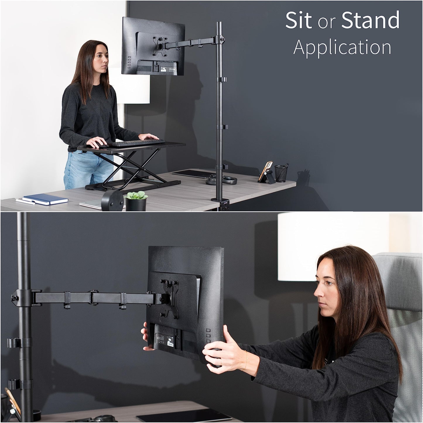 Soporte de Escritorio VIVO Negro Extra Alto para Monitor Individual con Poste de 39 Pulgadas para Pantallas de 13 a 32 Pulgadas de hasta 22 Libras con Montaje VESA