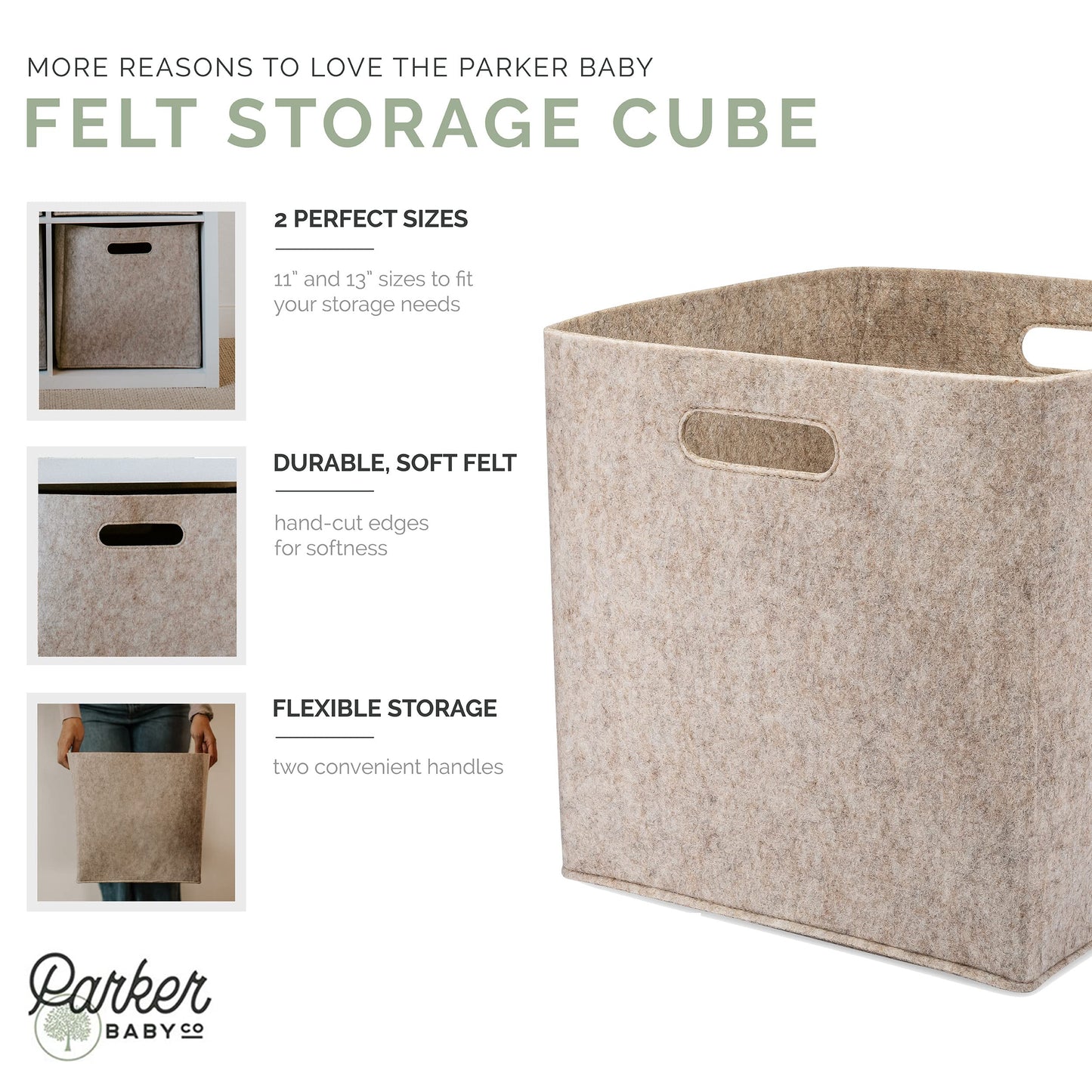 Parker - cubeta de almacenamiento plegable de fieltro para bebé, cubeta de almacenamiento de 13 pulgadas para organizador de cubos, organizadores de clóset y contenedor de juguetes de almacenamiento