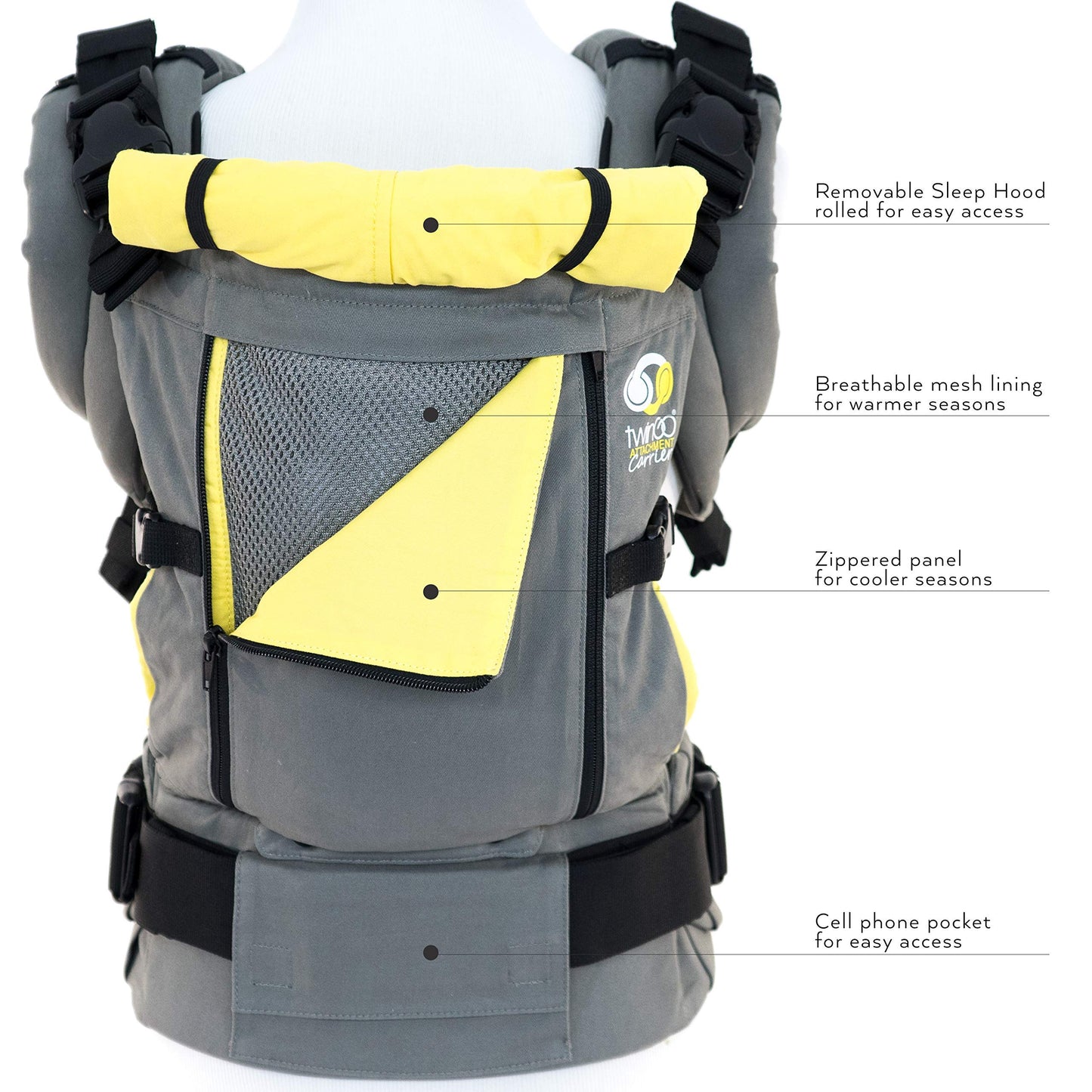 Portabebés TwinGo Air Verde Azulado Malla Transpirable Ajustable Tándem o Individual para Hombre y Mujer XS-XXL