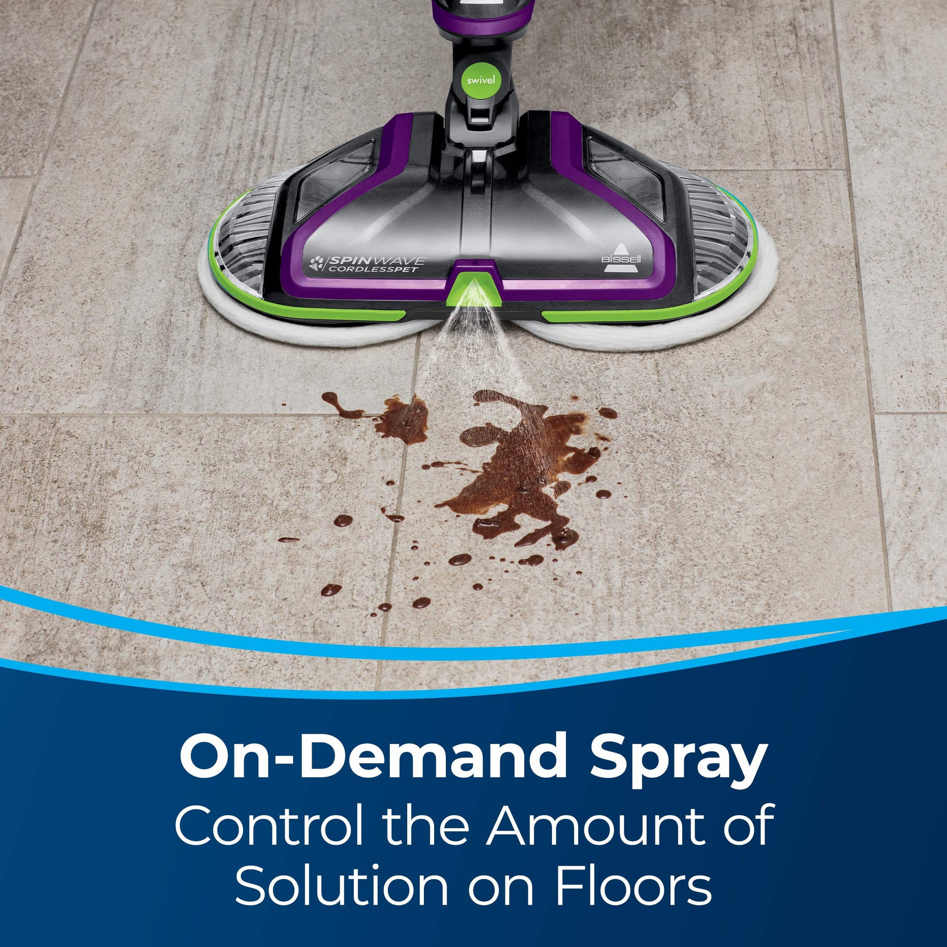 Bissell SpinWave 23157 - Mopa inalámbrica para Piso Duro, Color Verde y Plateado