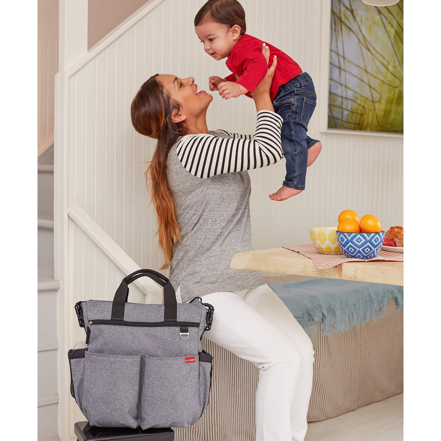 Skip Hop Messenger Diaper Bag With Matching Changing Pad, Duo Signature, Heather Grey
