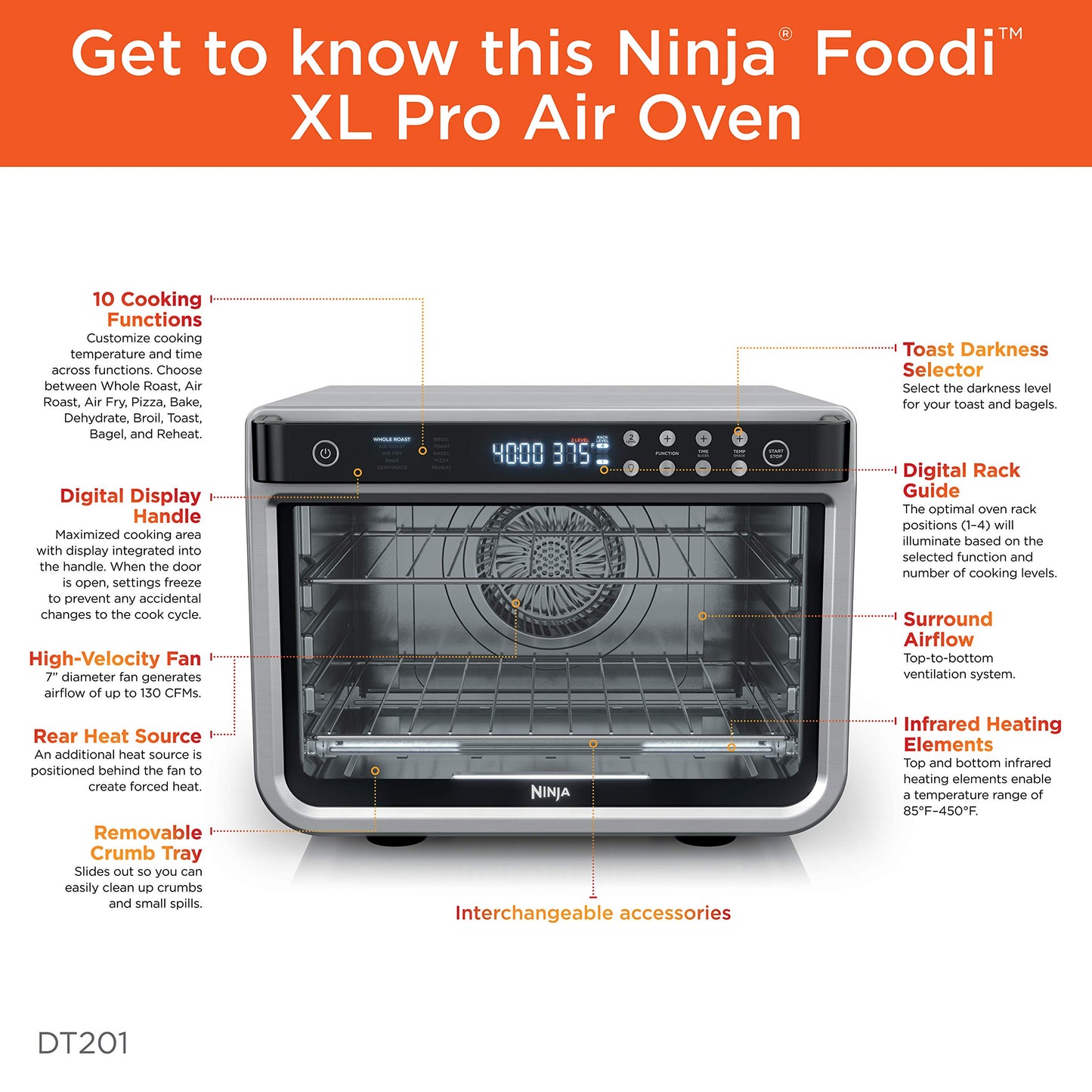 Ninja - Horno eléctrico con Air Fryer XL Pro 10 en 1, Foodi | DT201