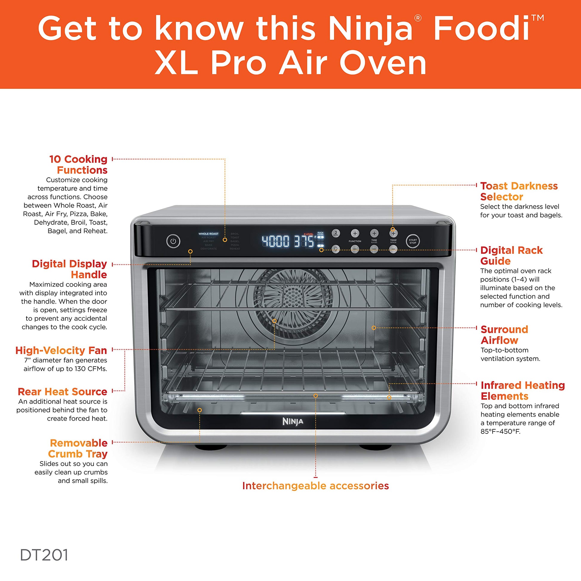 Ninja - Horno eléctrico con Air Fryer XL Pro 10 en 1, Foodi | DT201