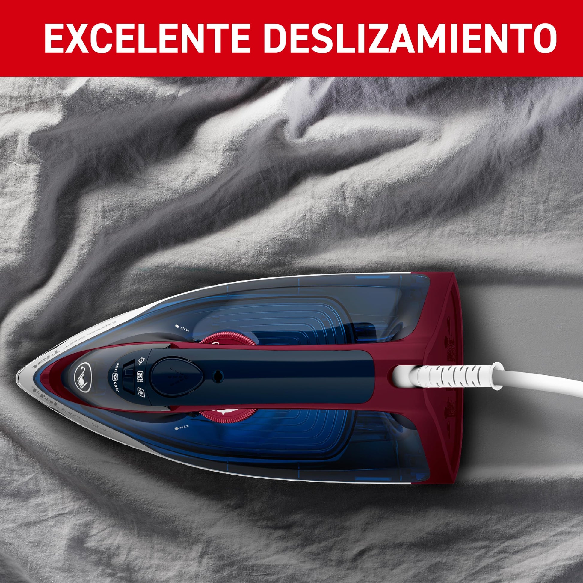 Plancha de Vapor T-FAL Navy Vino Suela de Cerámica True Ceramic Glide Planchado Rápido