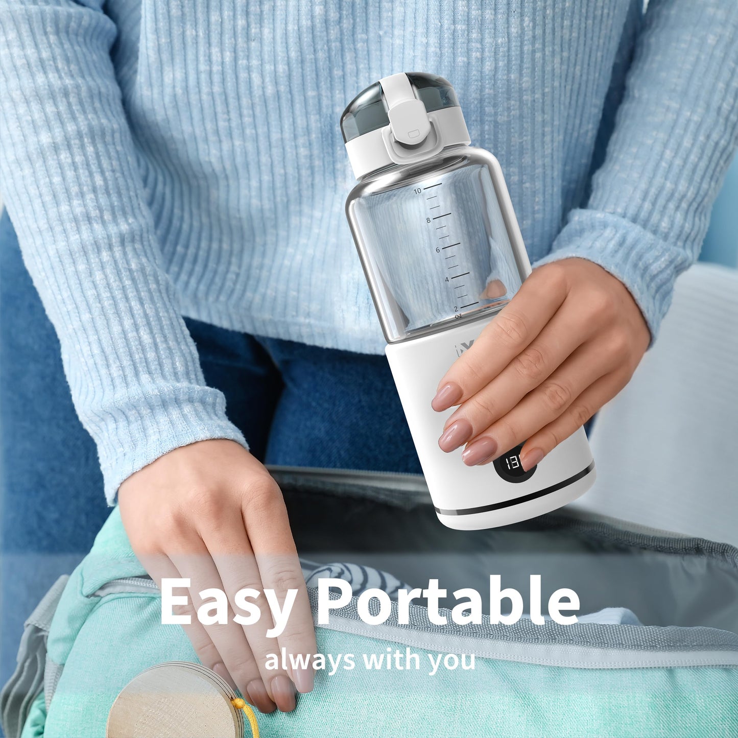 IXTECH Calentador de agua portátil para viajes, leche materna instantánea, calentador de botella portátil de agua con control de temperatura, recargable, inalámbrico