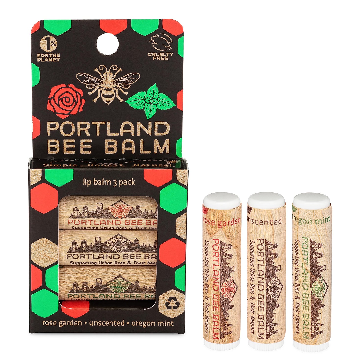Bálsamo Labial Portland Bee Balm Menta y Rosa Natural Hecho a Mano 3 Unidades