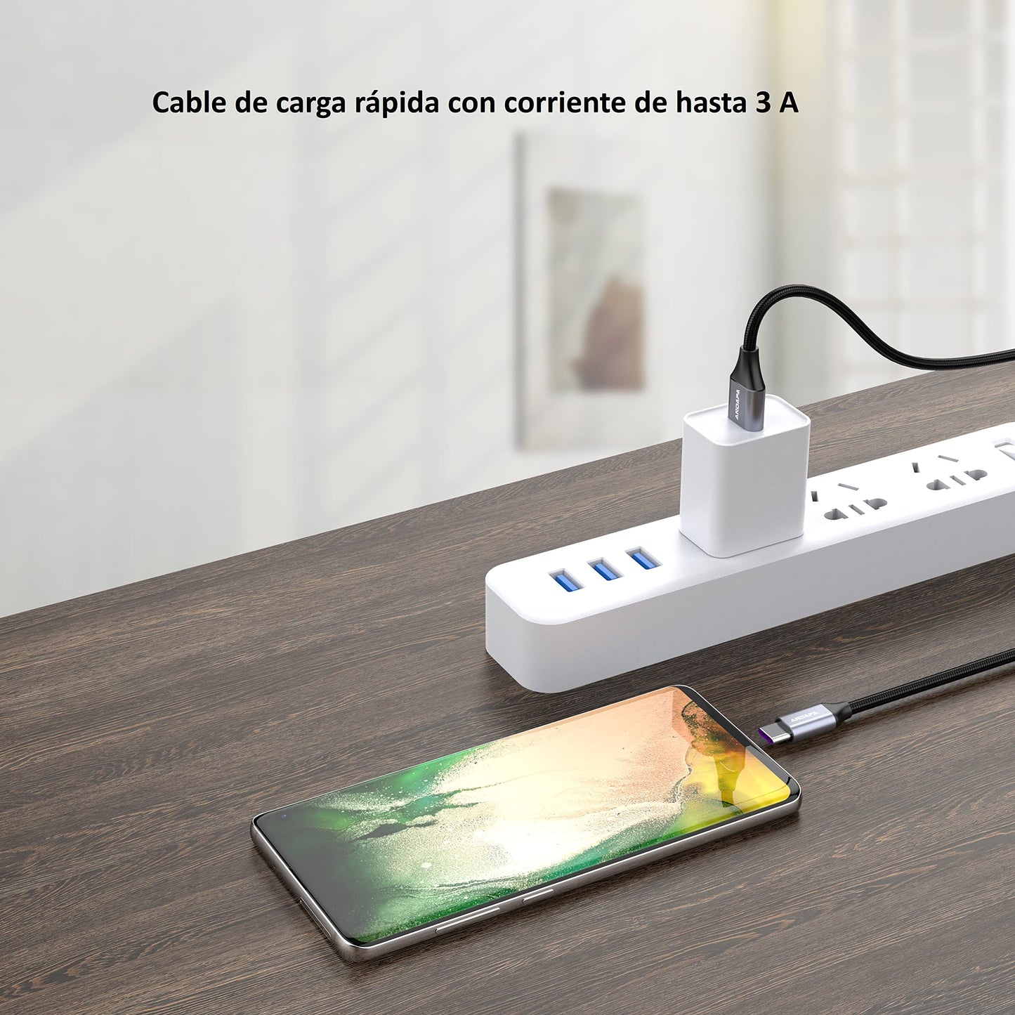 Cable USB C ANDAPA Negro Carga Rápida Compatible con Galaxy, Xiaomi, GoPro, OnePlus, Huawei y LG