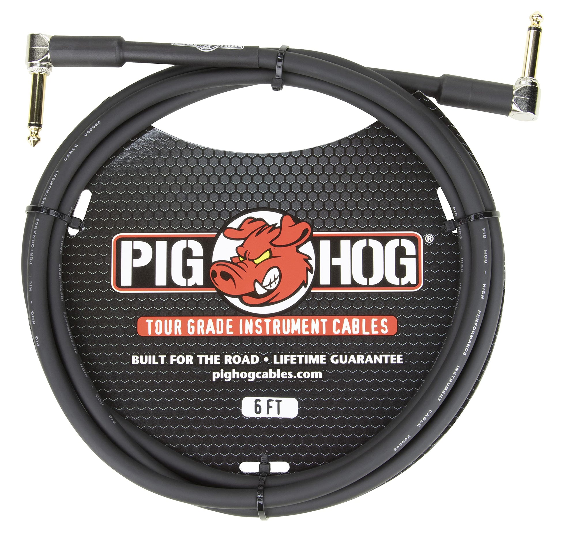 Cable de Instrumento para Guitarra Pig Hog 8mm Rendimiento Superior 1/4 Pulgadas 6 Pies Conectores en Ángulo Recto