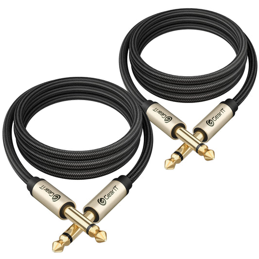 GearIT - Cable para guitarra eléctrica de 1/4 pulgadas a 1/4 pulgadas (90 centímetros, paquete de 2 TS recto, macho a macho, Mono Jack de 6.35 mm con conector de aleación y trenzado de nailon