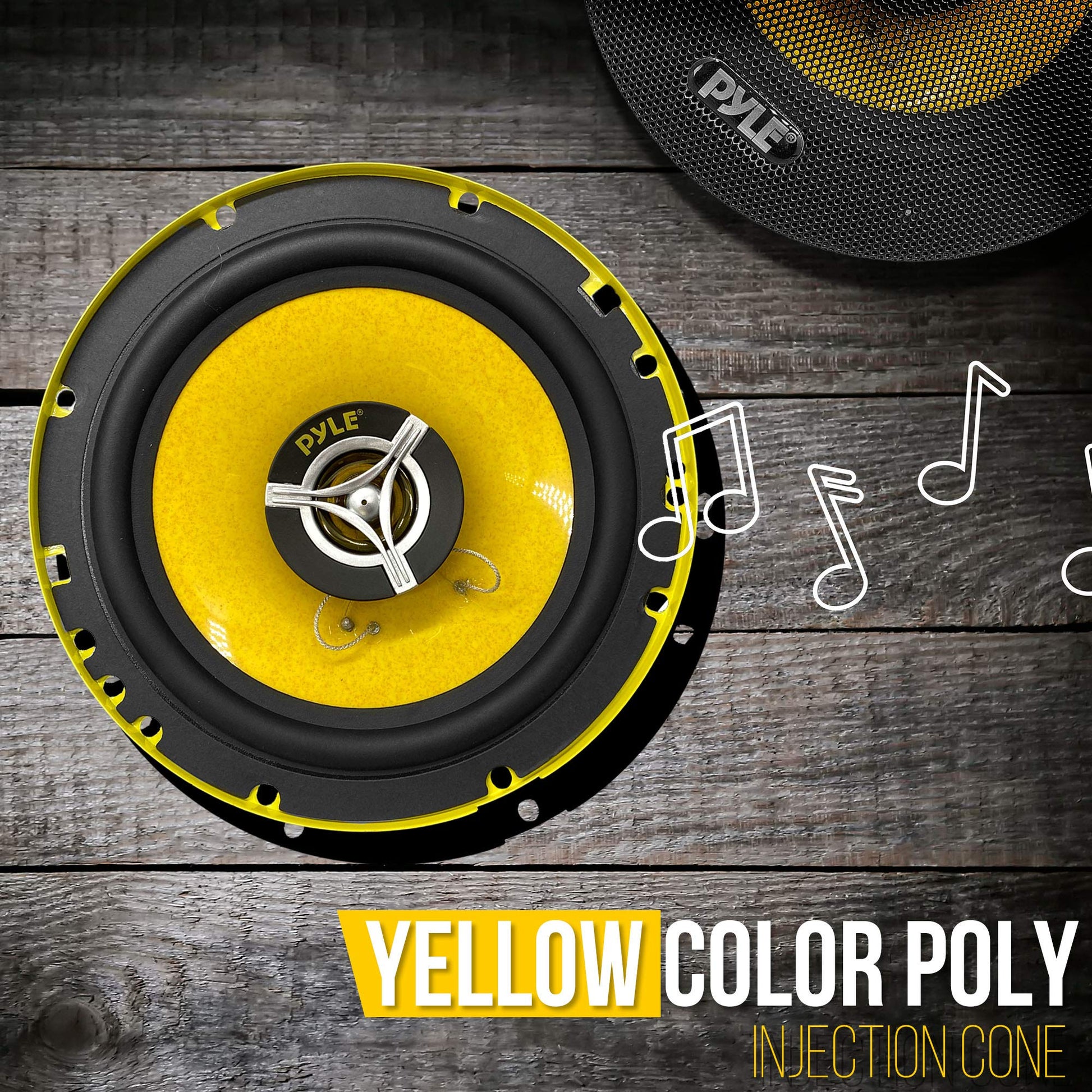 Pyle Sistema de Altavoces de Dos Vías para Auto, 6.5" 240W, 4 Ohm, Medio y Tweeter, Imán de 30 Oz, Profundidad de Montaje 2.25", Para Estéreo de Auto, Par, Amarillo