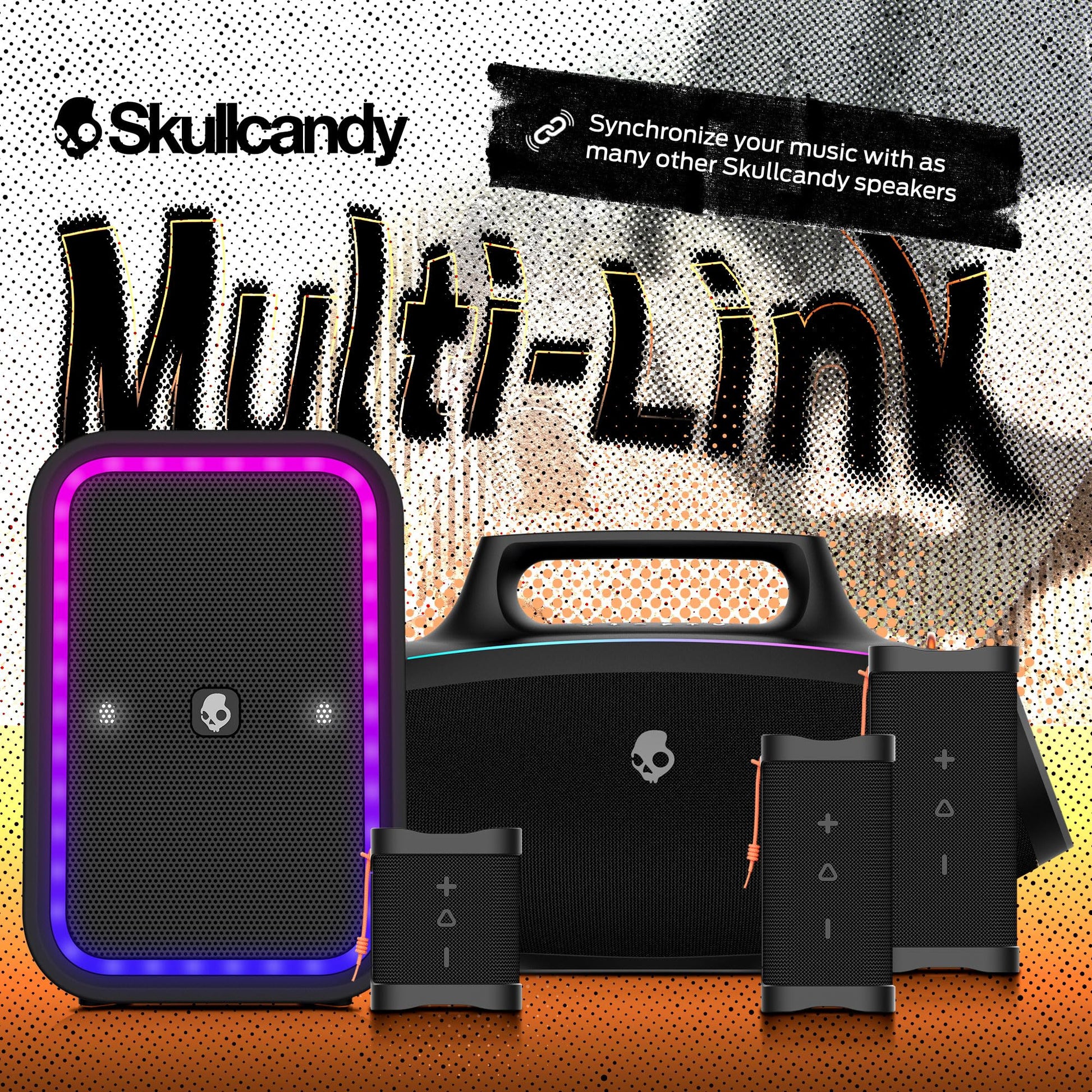 Skullcandy - Altavoz Bluetooth Boombox - Altavoz portátil inalámbrico Resistente al Agua, con Modo LED Lightshow, batería de 12 Horas, multienlace, Carga de Salida USB-C y USB-A