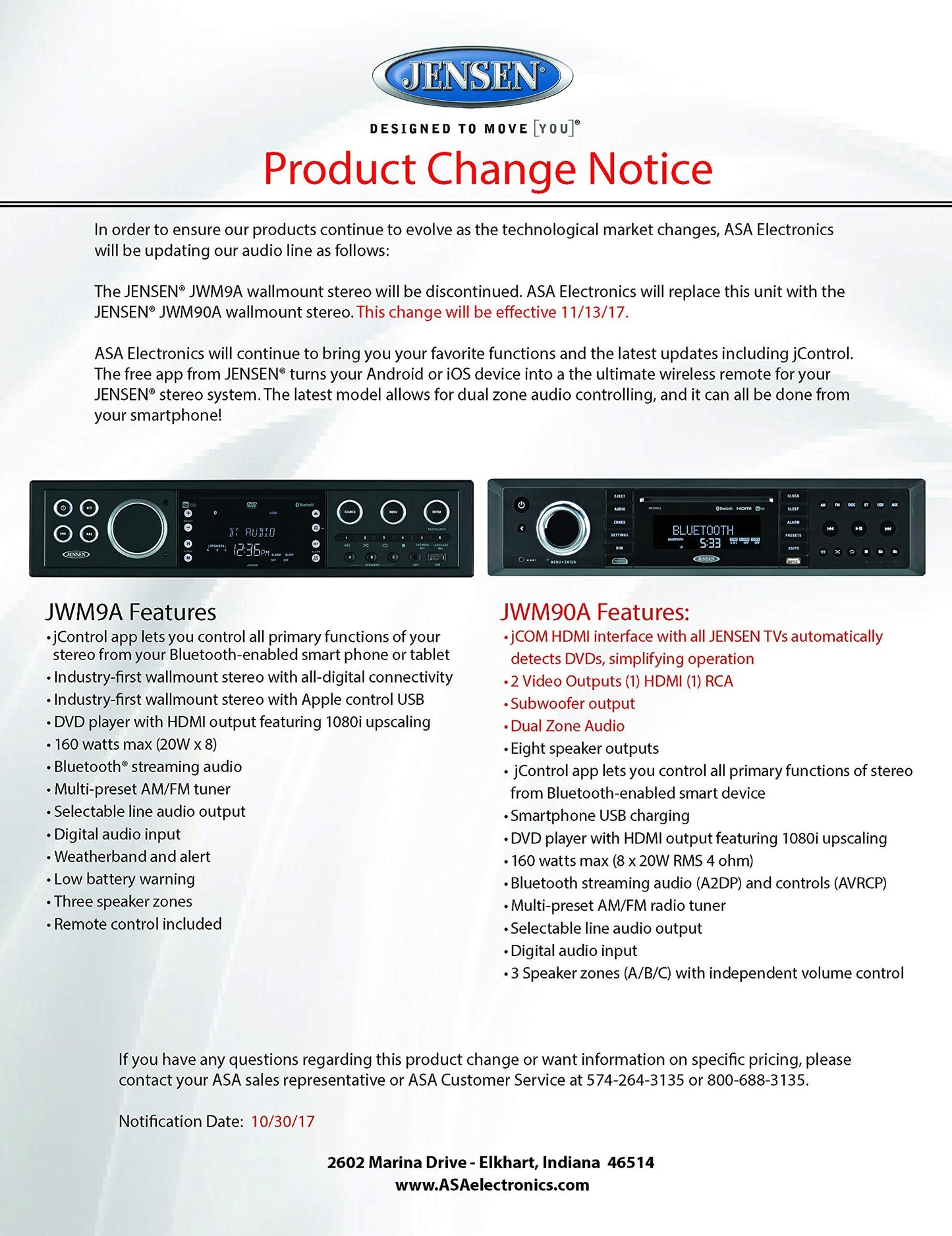 Jensen JWM90A Slimline 3-Zone Source Theater-Style Bluetooth Wallmount Stereo con control de aplicación, DVD/CD-R/RW(Reacondicionado)