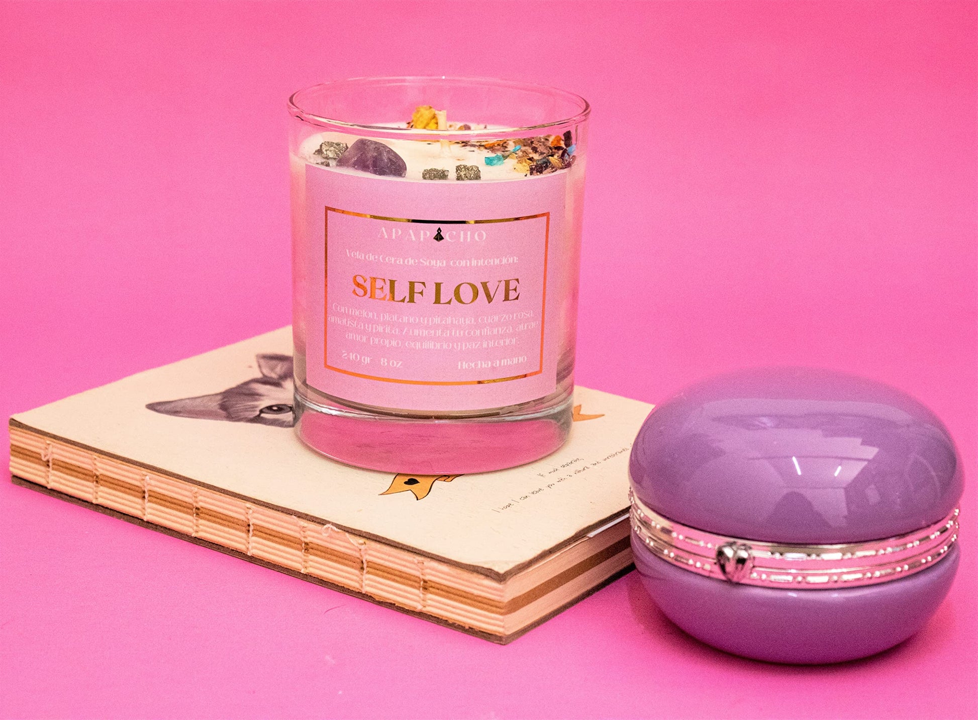 Fuwu, velas aromaticas cera de soya, cuarzos naturales, velas decorativas hechas a mano flores secas para decoracion y aromatizantes para hogar, velas aromaticas relajantes (Melón, plátano y pitahaya)