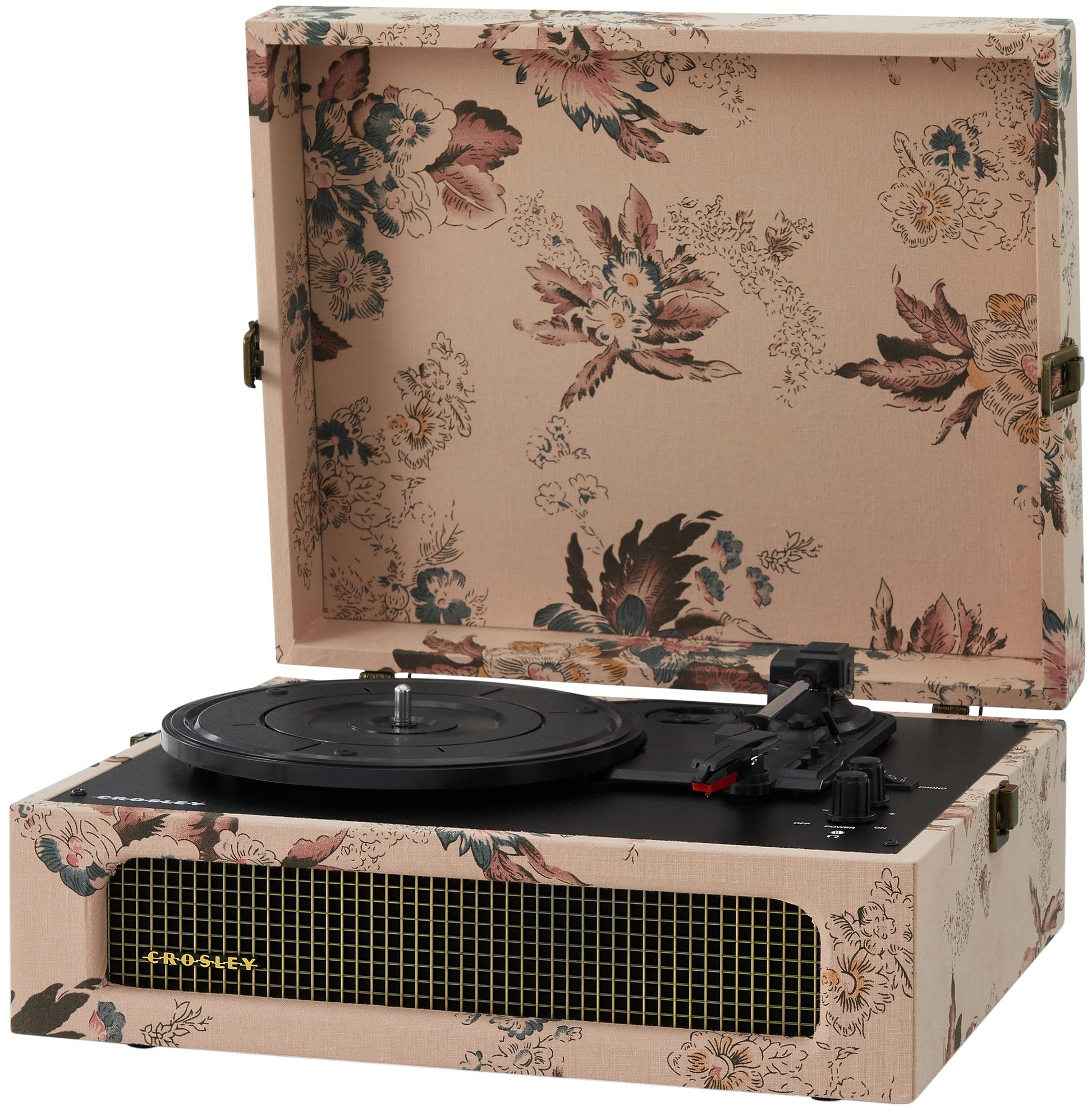 Crosley CR8017B-FL Voyager - Tocadiscos de Vinilo portátil clásico con Entrada y Salida Bluetooth y Altavoces Integrados, Floral
