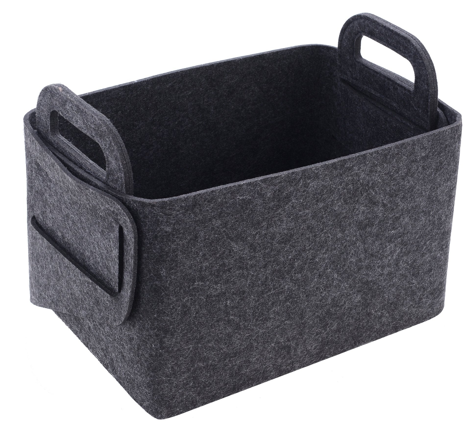 Cesta de almacenamiento de fieltro plegable y conveniente organizador con asas de transporte para oficina, recámara, clóset, bebé, juguetes de guardería, lavandería (gris oscuro, 18 pulgadas de largo