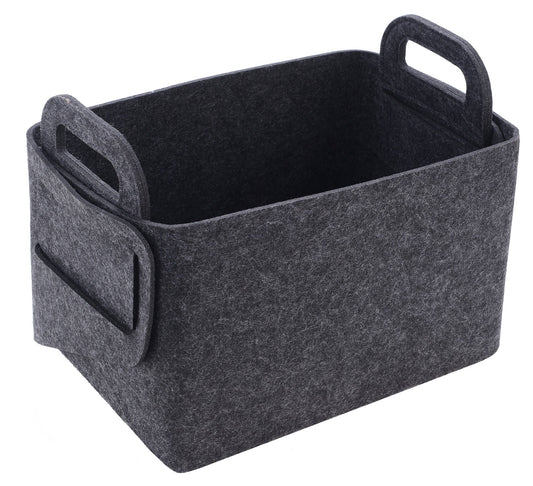 Cesta de almacenamiento de fieltro plegable y conveniente organizador con asas de transporte para oficina, recámara, clóset, bebé, juguetes de guardería, lavandería (gris oscuro, 18 pulgadas de largo