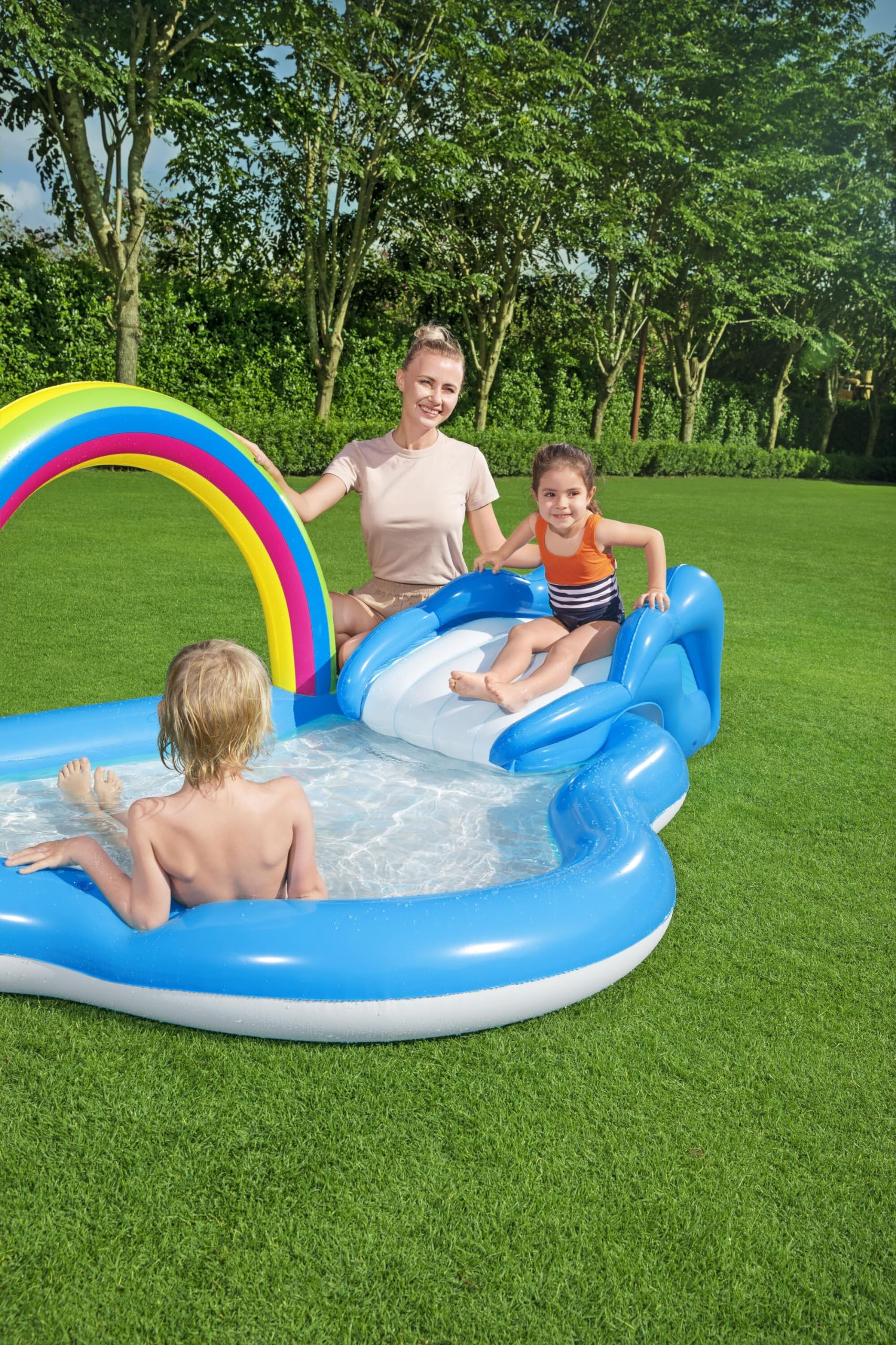 Bestway 53092 Wasserspielcenter mit Planschbecken Rainbow n Shine - Centro acuático con Piscina Infantil (257 x 145 x 91 cm), Color