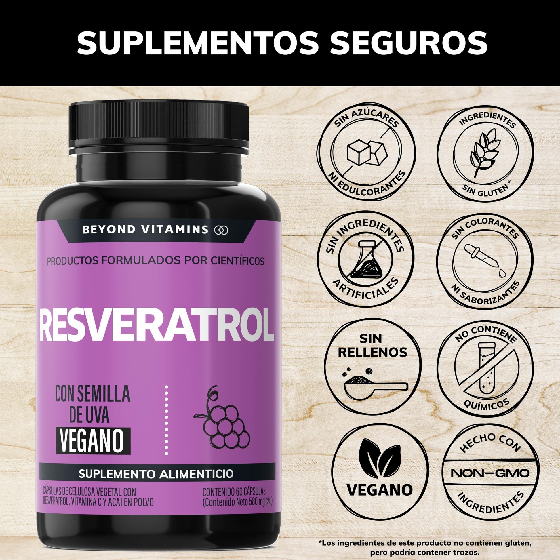 Suplemento Trans-Resveratrol Vegano con Pimienta Negra y Vitamina C para Mejor Absorción
