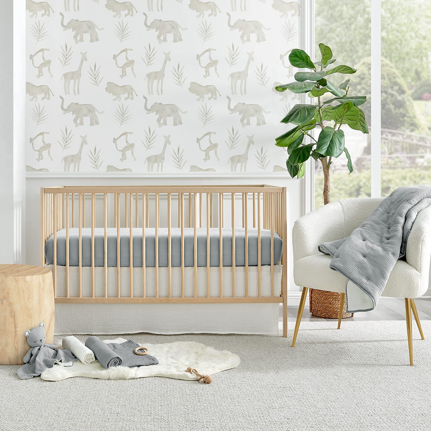 Levtex Baby - Juego de cama de cuna de muselina en la nube - Juego de cama para bebé - Estrellas grises y blancas - Muselina texturizada gris - Juego de 5 piezas incluye edredón, sábana bajera, dos