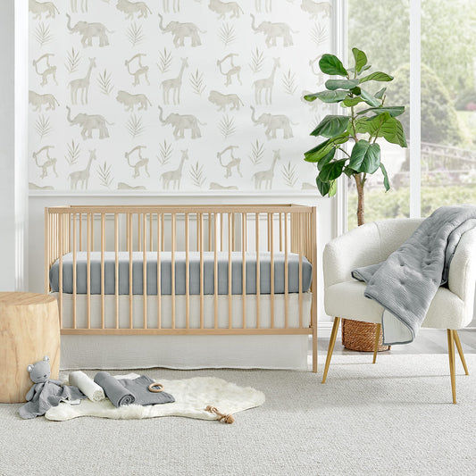 Levtex Baby - Juego de cama de cuna de muselina en la nube - Juego de cama para bebé - Estrellas grises y blancas - Muselina texturizada gris - Juego de 5 piezas incluye edredón, sábana bajera, dos